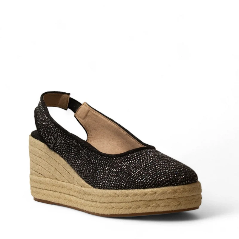 Women Black Cloth Wedges #3002