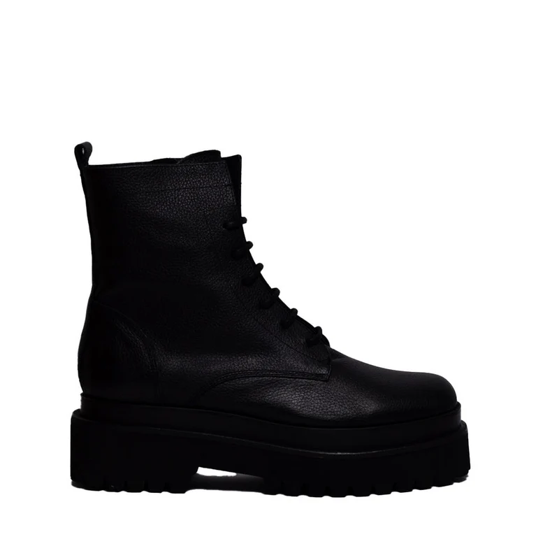 Spanish Women Black Leather Half Boot #0354