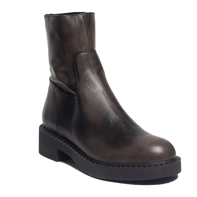 Spanish Women Grey Leather Half Boot #0353