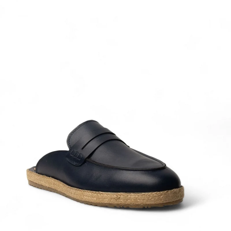 Men Dark Blue Leather Shoes #4559