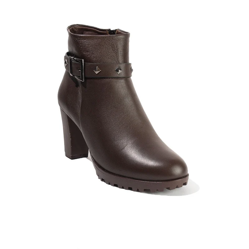 Women Brown Leather Half Boot #2663
