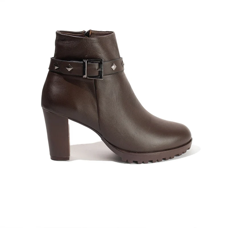 Women Brown Leather Half Boot #2663