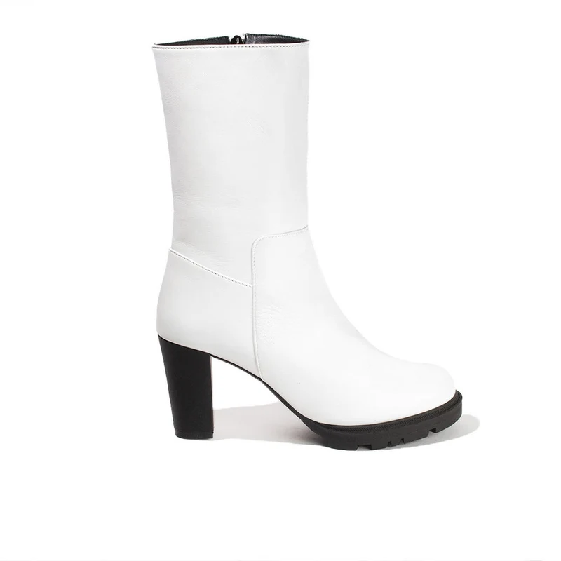 Women White Leather Half Boot #2640