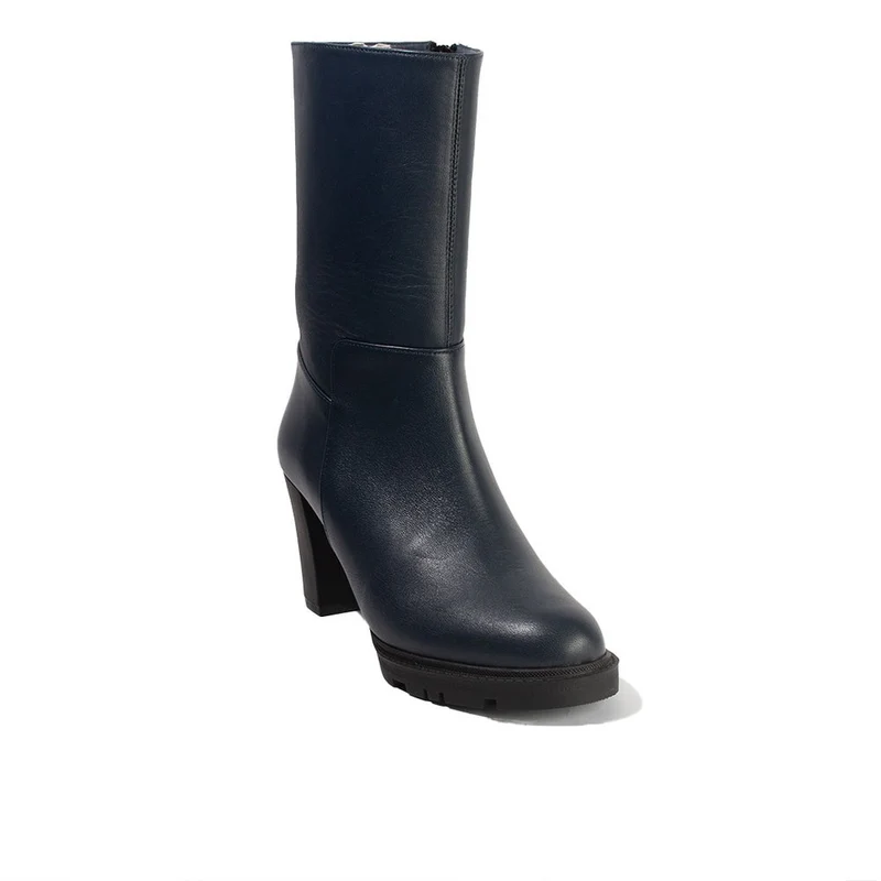 Women Dark Blue Leather Half Boot #2637