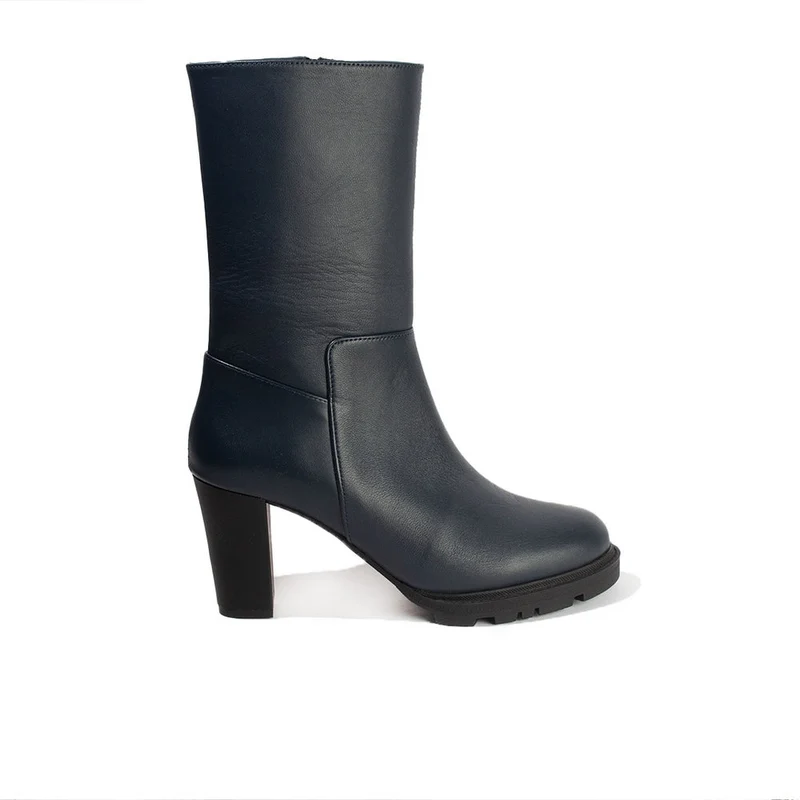 Women Dark Blue Leather Half Boot #2637