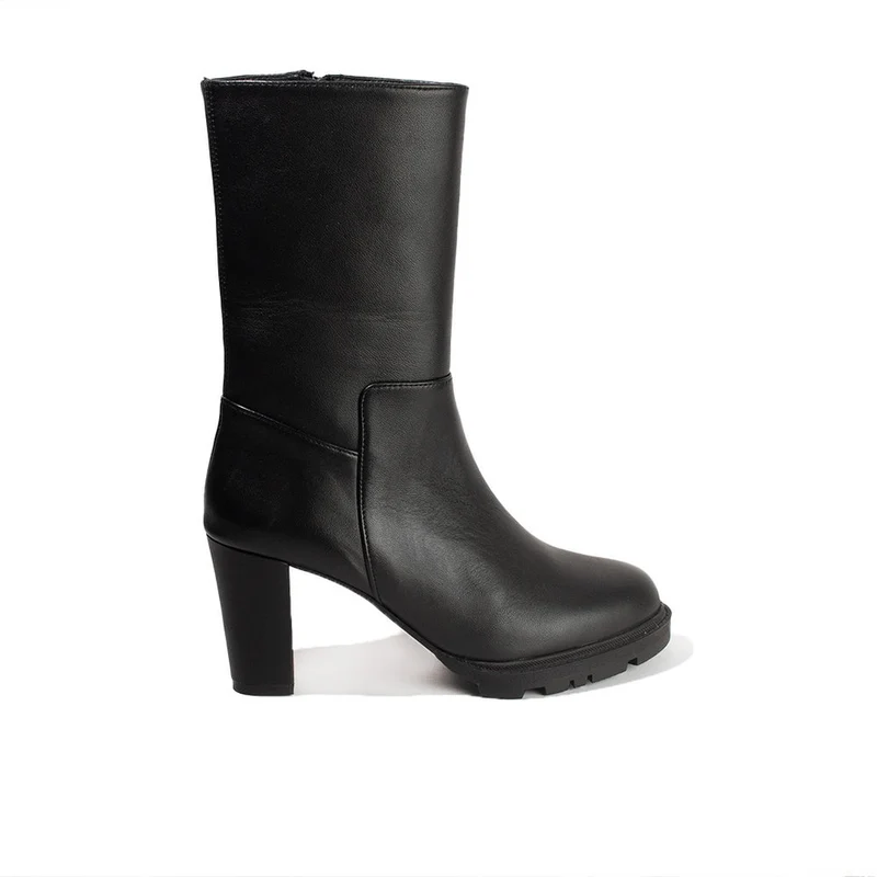 Women Black Leather Half Boot #2636