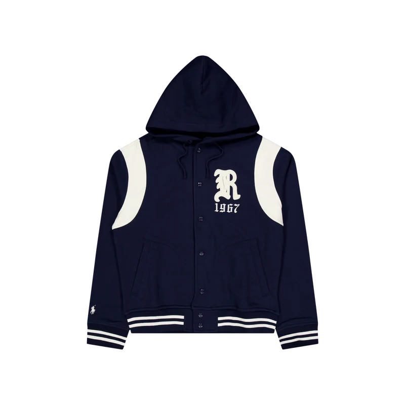 Fleece Hooded Baseball Jacket Cruise Navy/Clubhouse Cream
