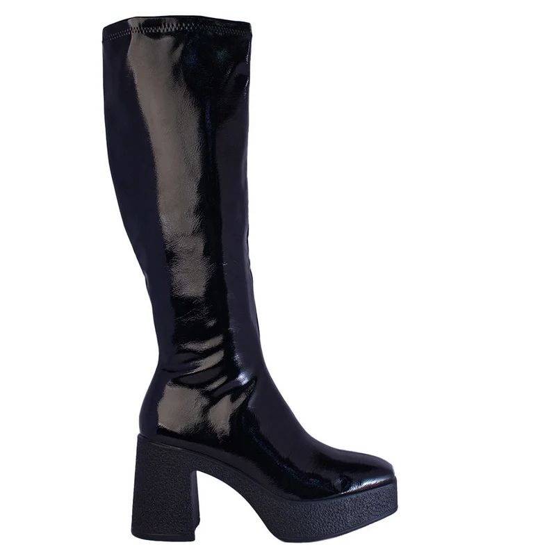 Europeon Union Women Black Vernis Leather Boots #2429
