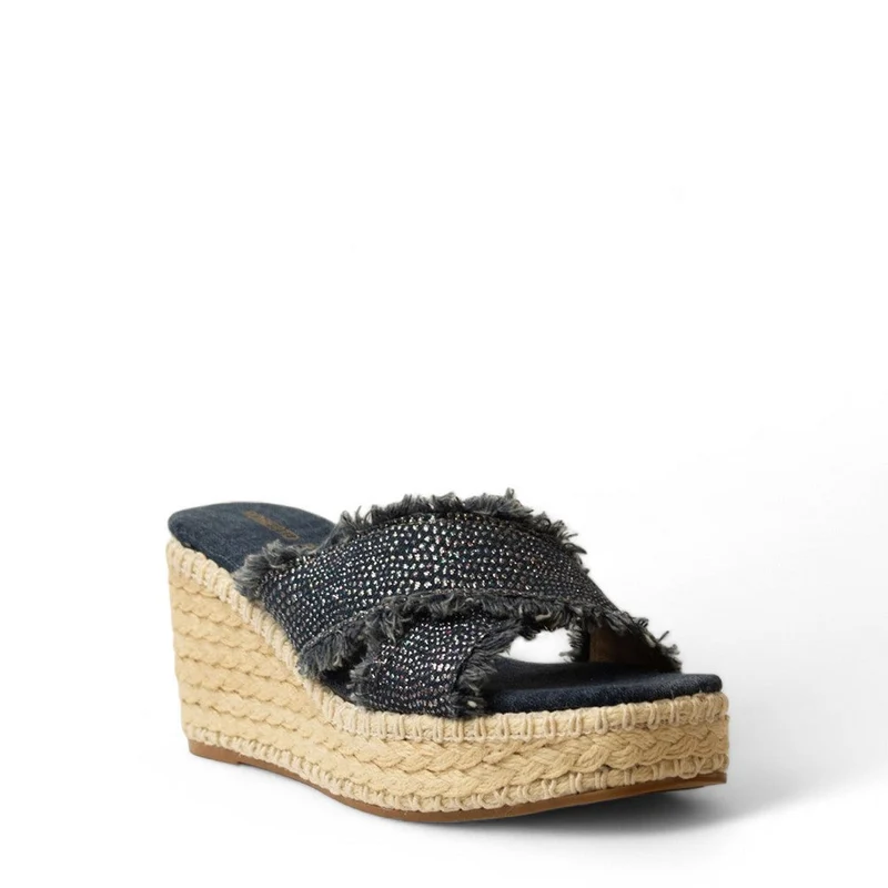 Women Blue Cloth Wedges #2971