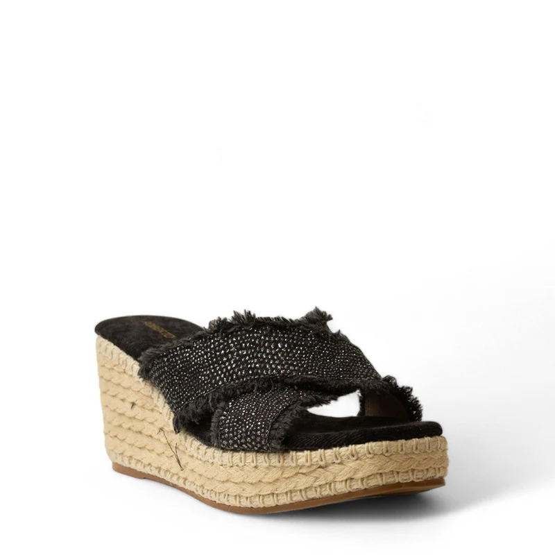 Women Black Cloth Wedges #2970