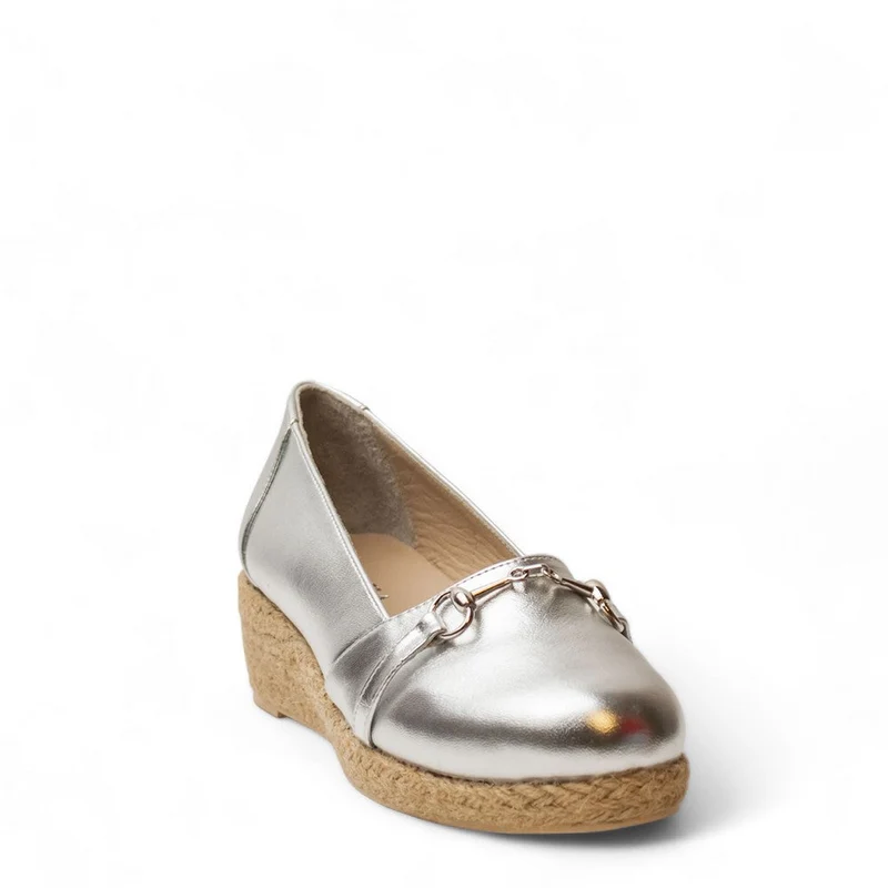 Women Silver Leather Wedges #2919