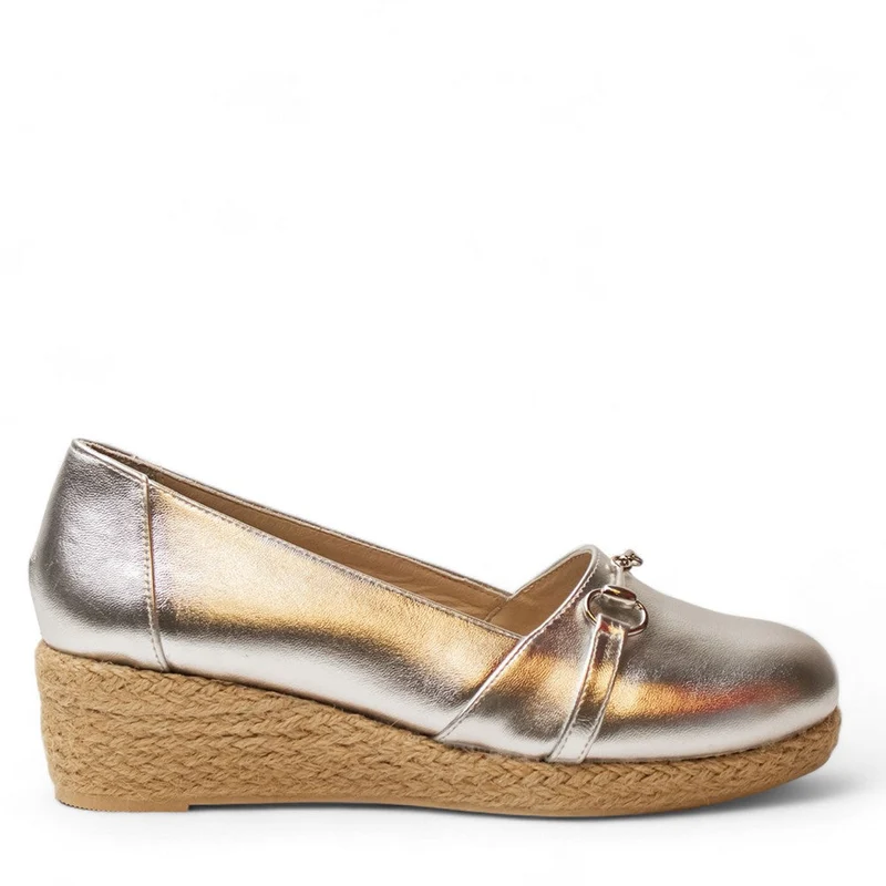Women Silver Leather Wedges #2919
