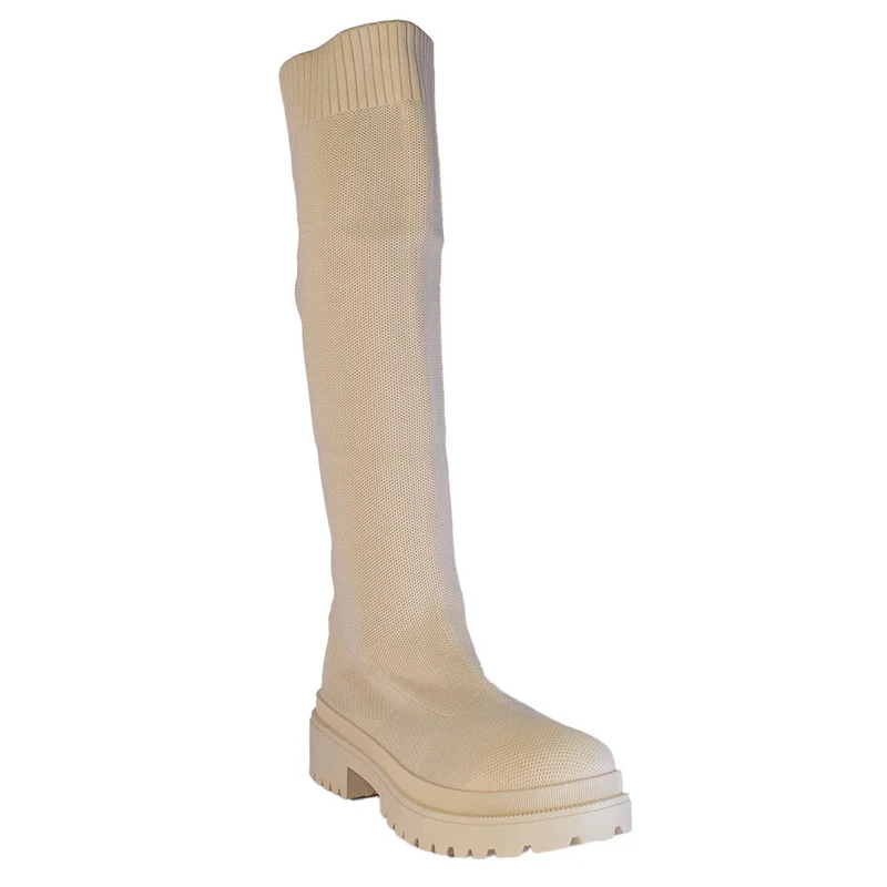Europeon Union Women Off White Cloth Boots #2286