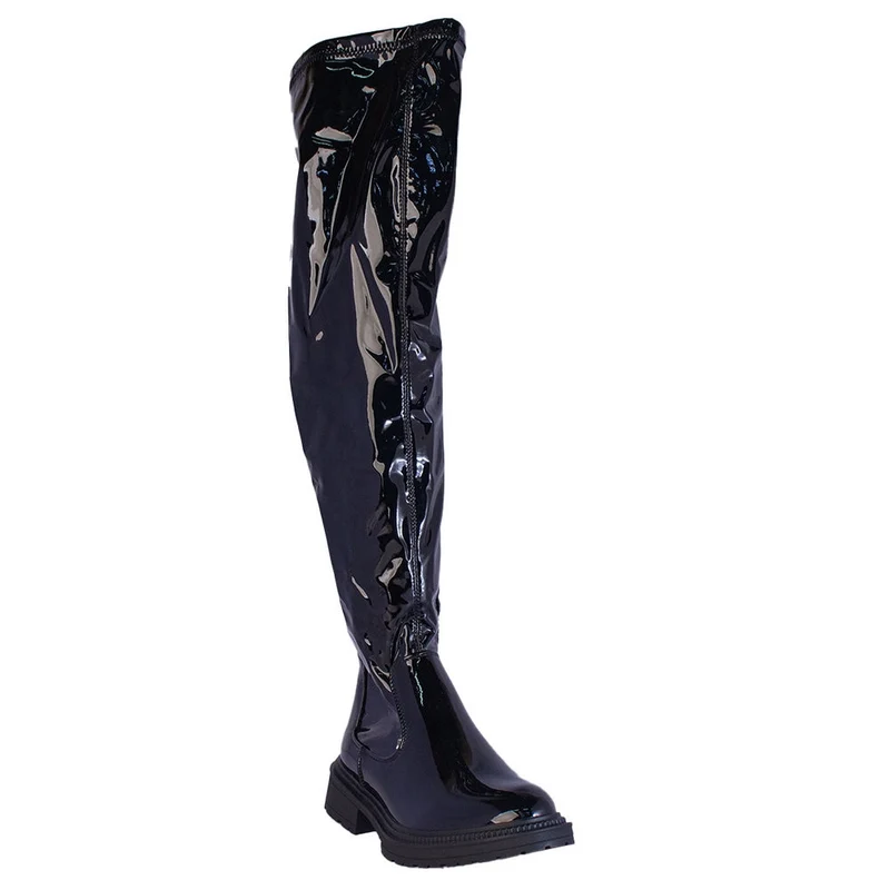 Europeon Union Women Black Vernis Leather Boots #2256