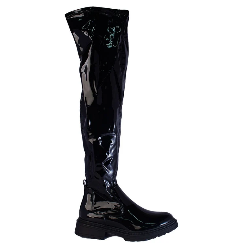 Europeon Union Women Black Vernis Leather Boots #2256