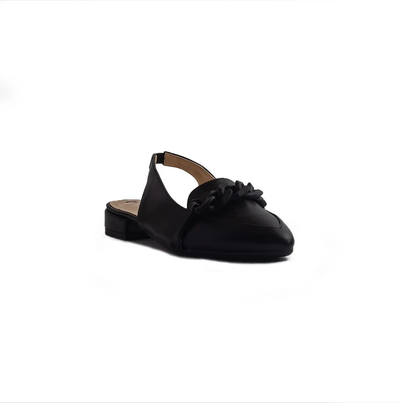 Italian Women Black Leather Mules #1306
