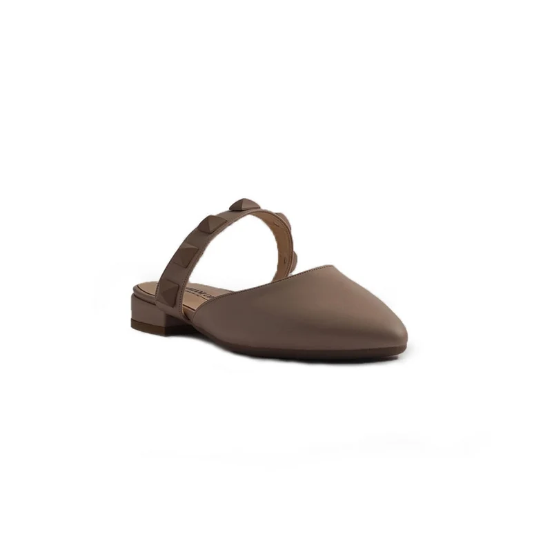 Italian Women Beige Leather Mules #1304