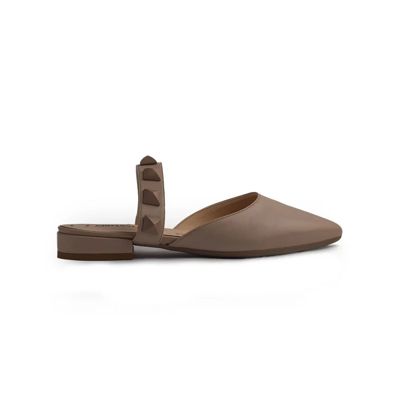 Italian Women Beige Leather Mules #1304