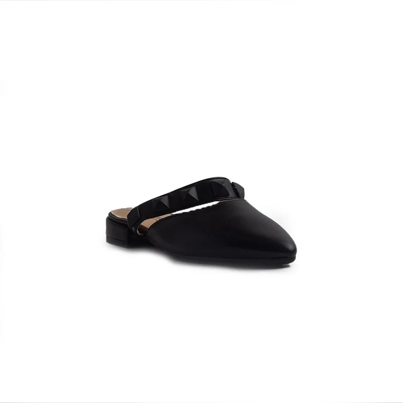 Italian Women Black Leather Mules #1303