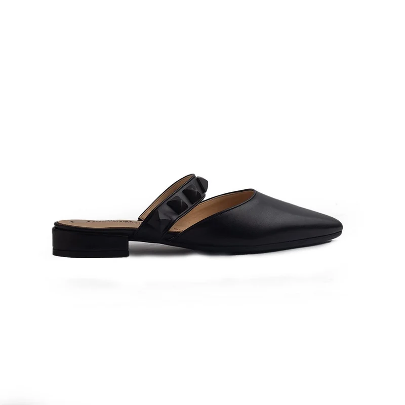 Italian Women Black Leather Mules #1303