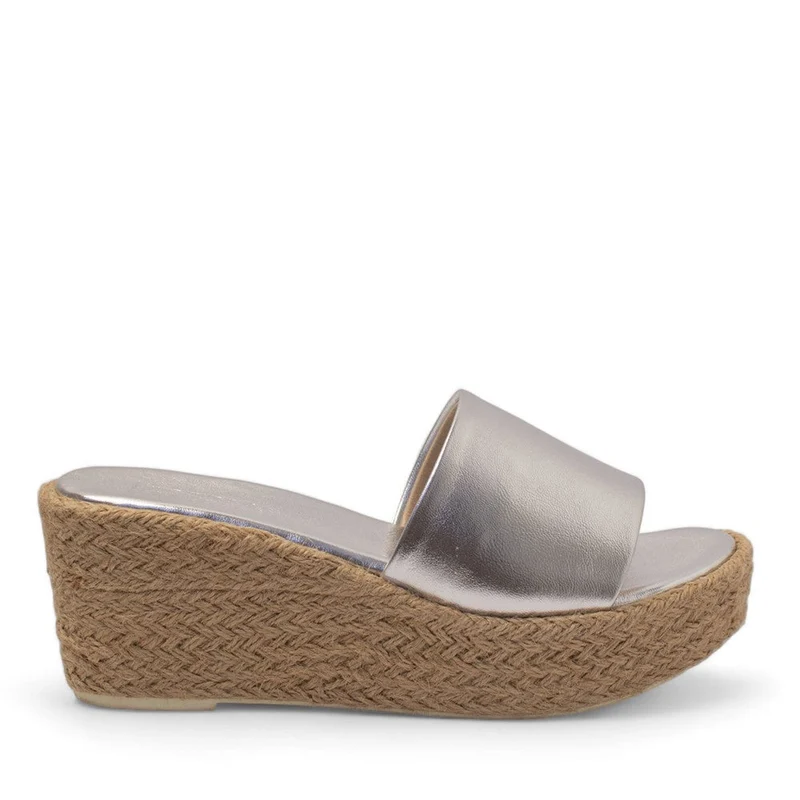 Women Silver Leather Wedges #2746