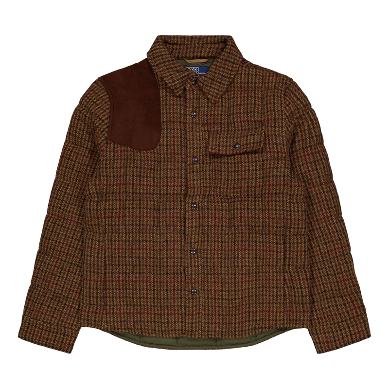 Suede-Patch Wool Down Jacket Burgundy/Green Hounds Ovrchk