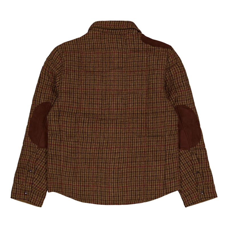 Suede-Patch Wool Down Jacket Burgundy/Green Hounds Ovrchk