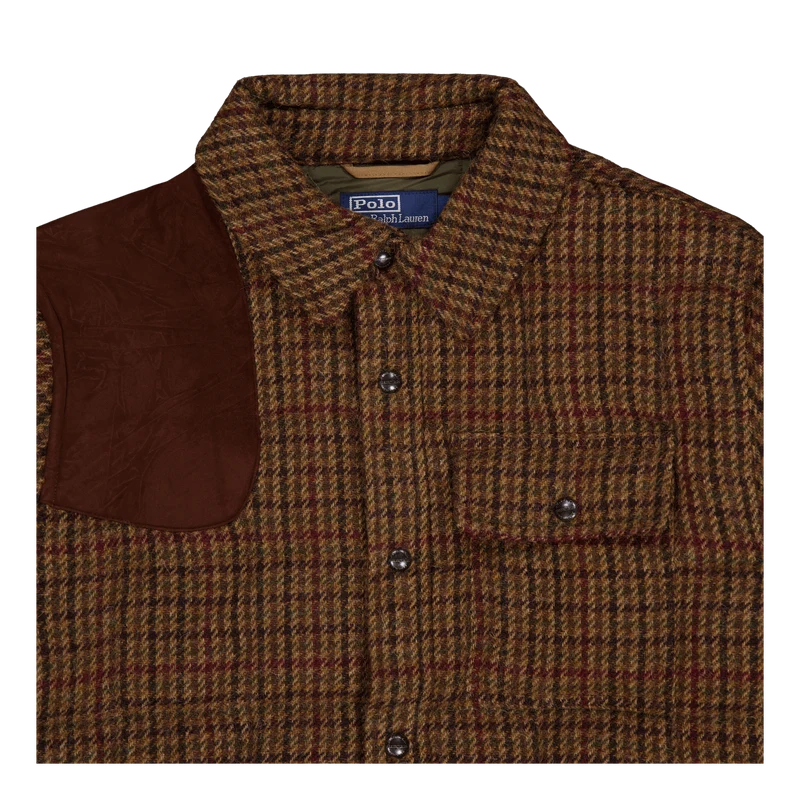 Suede-Patch Wool Down Jacket Burgundy/Green Hounds Ovrchk