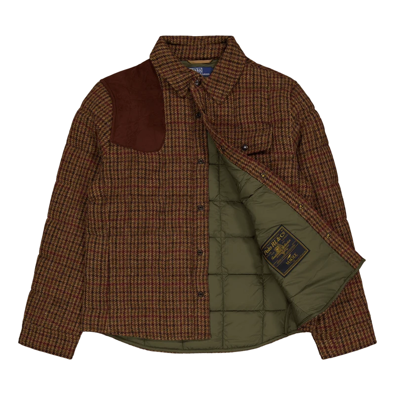 Suede-Patch Wool Down Jacket Burgundy/Green Hounds Ovrchk