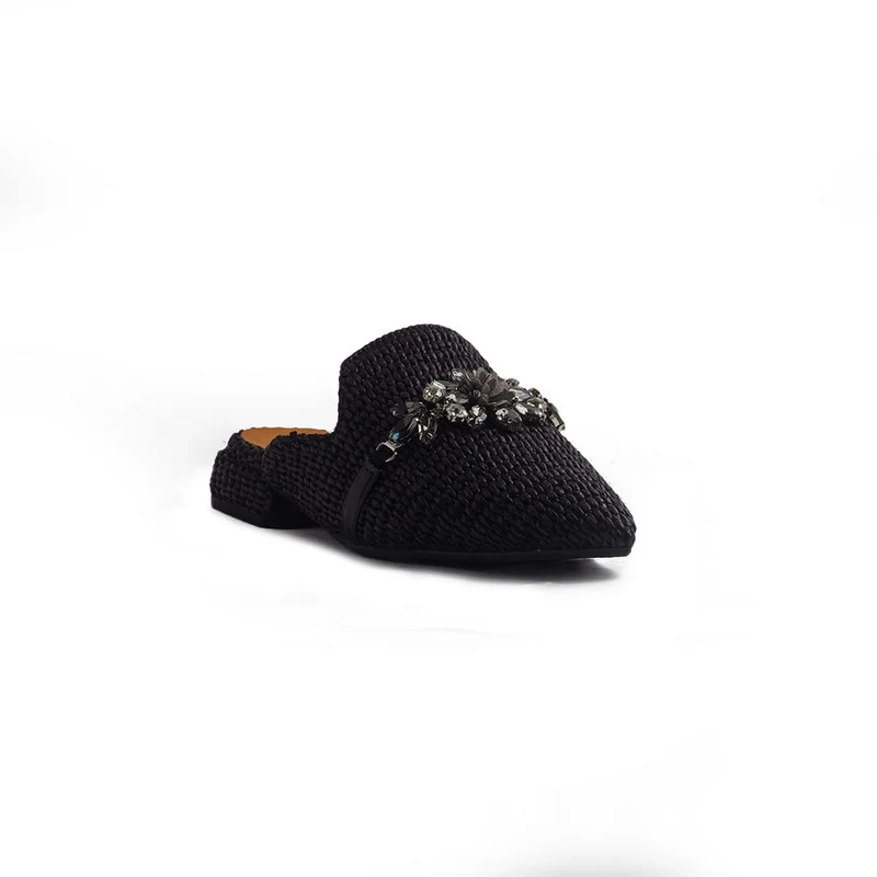 Italian Women Black Leather Mules #1286