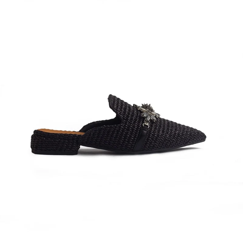 Italian Women Black Leather Mules #1286