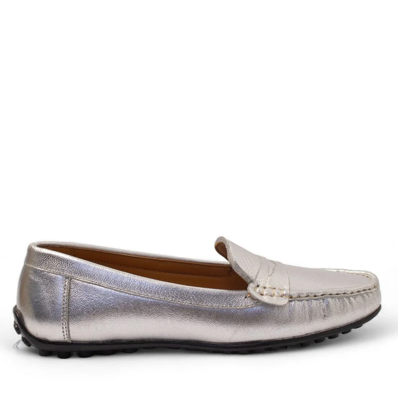 Women Silver Leather Espadrilles #2811
