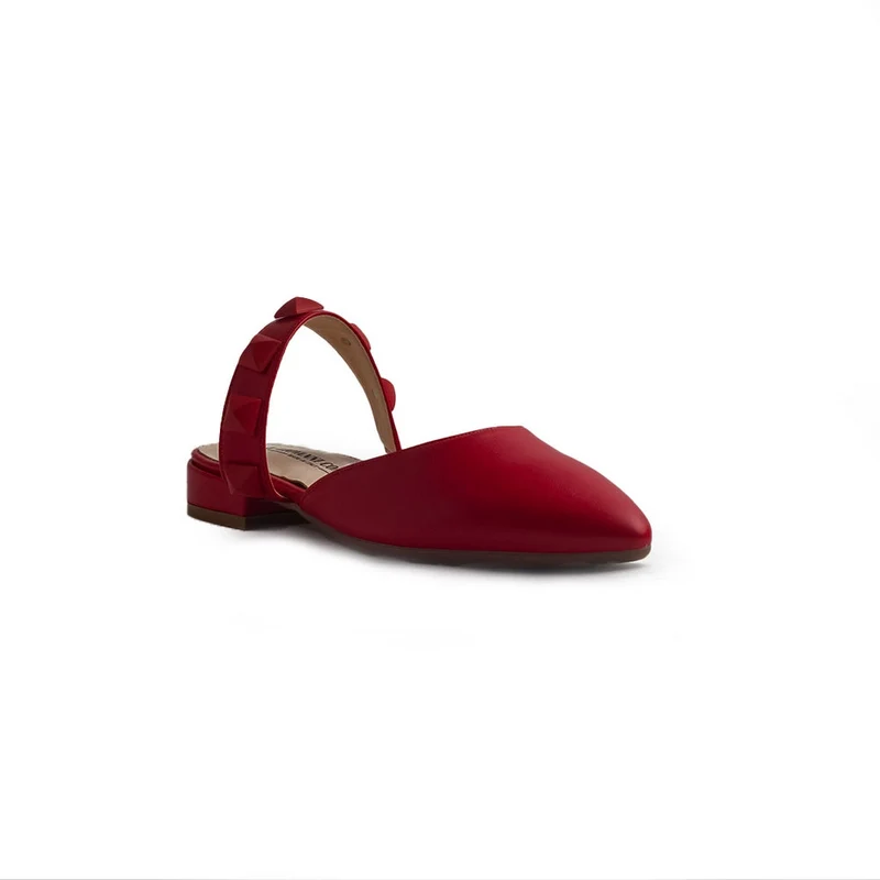 Italian Women Red Leather Mules #1302