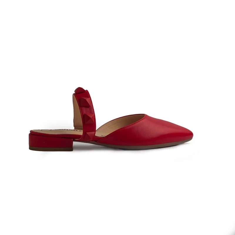 Italian Women Red Leather Mules #1302