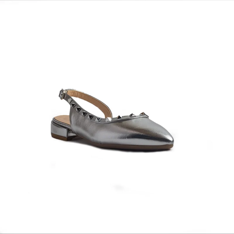 Italian Women Silver Leather Heels #1296