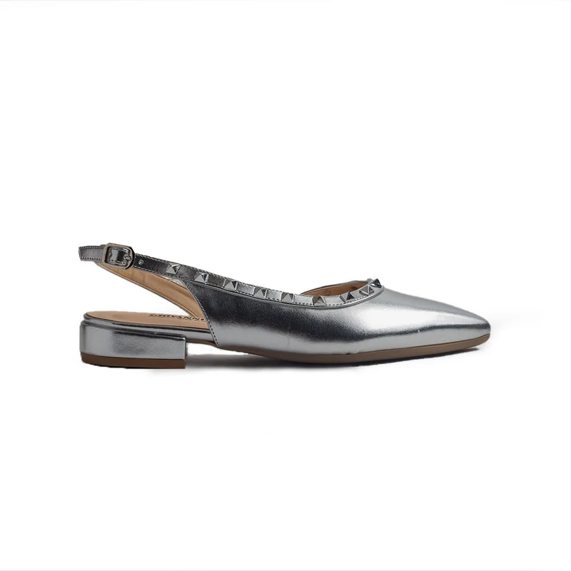 Italian Women Silver Leather Heels #1296