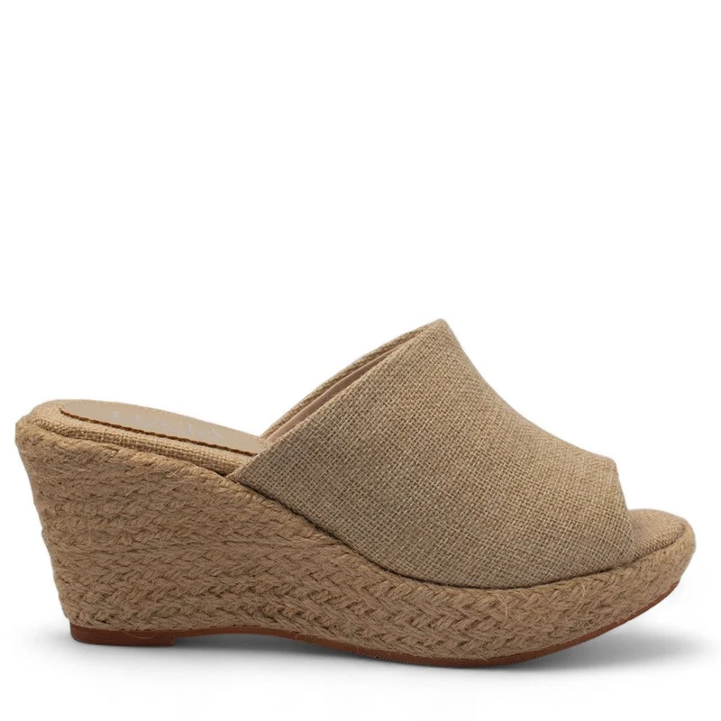 Women Beige LINEN Wedges #2713