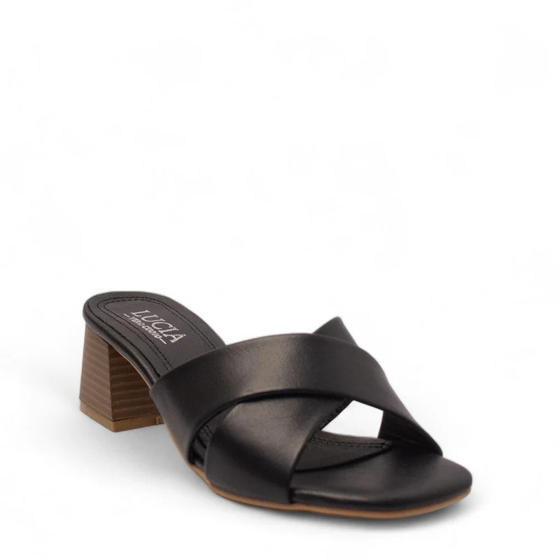 Women Black Leather Wedges #2697