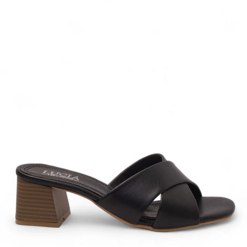 Women Black Leather Wedges #2697