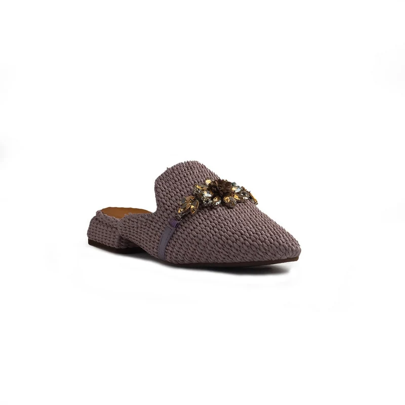 Italian Women Purple Leather Mules #1283
