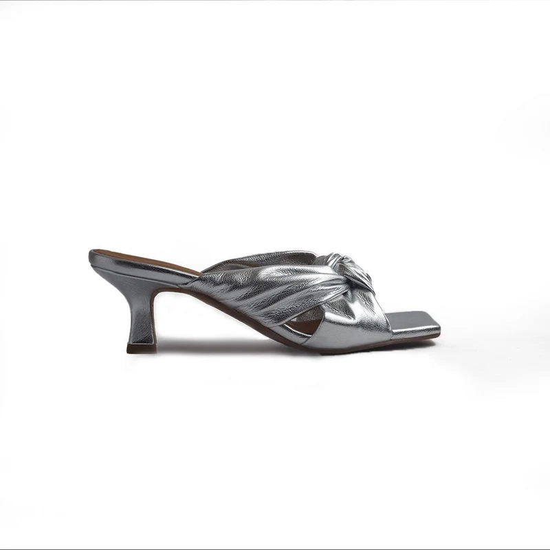 Italian Women Silver Leather Heels #1273