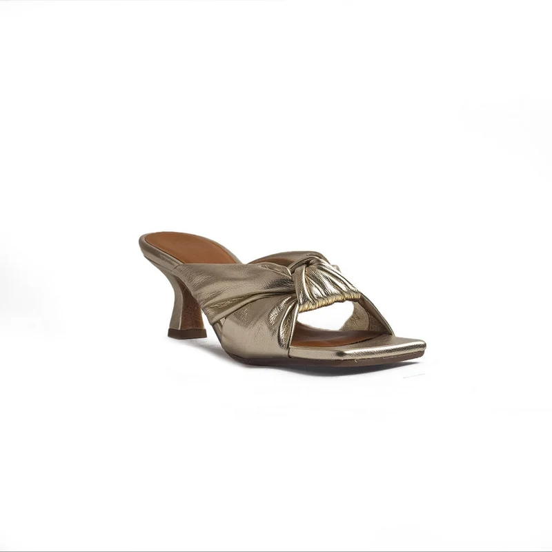 Italian Women Gold Leather Heels #1272