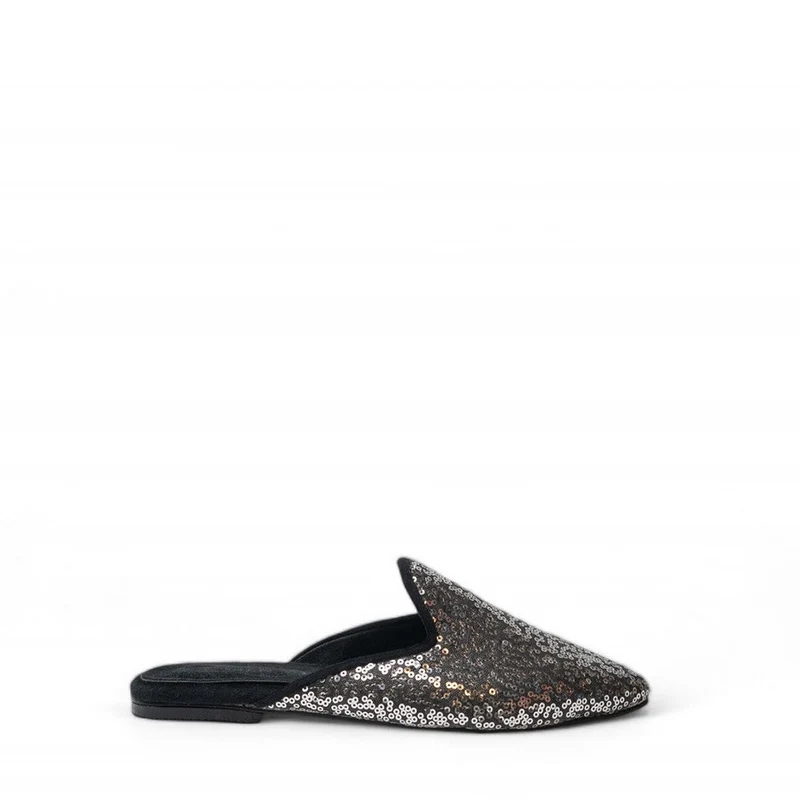 Women Silver Glitter Mules #3103