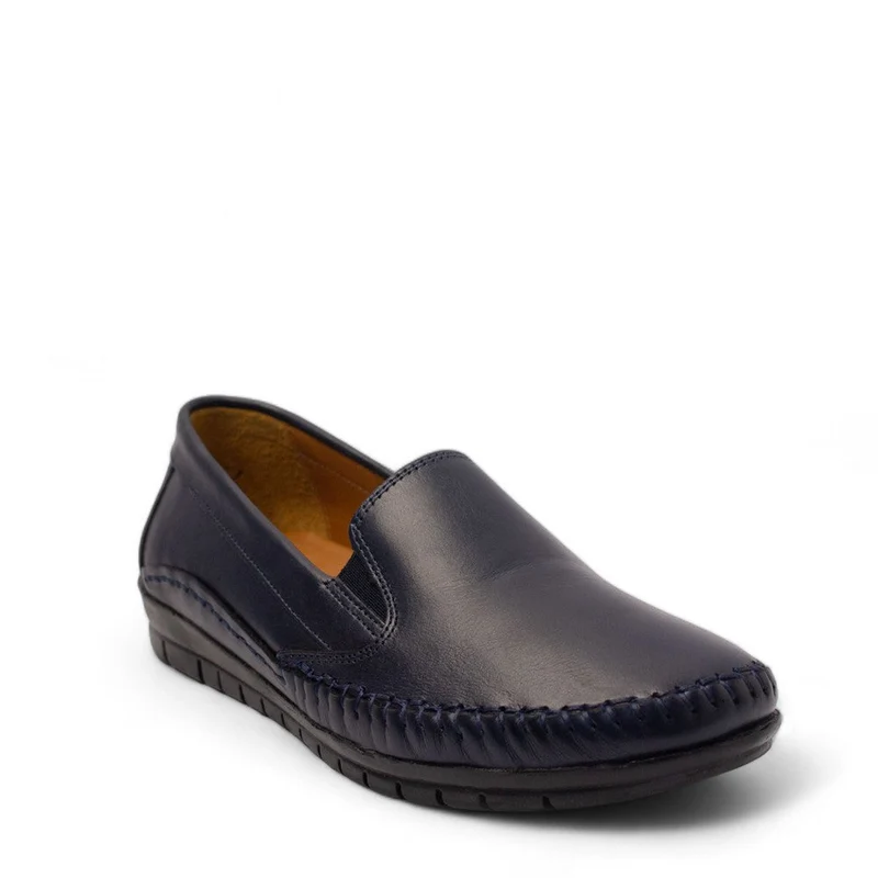 Women Dark Blue Leather Espadrilles #2791