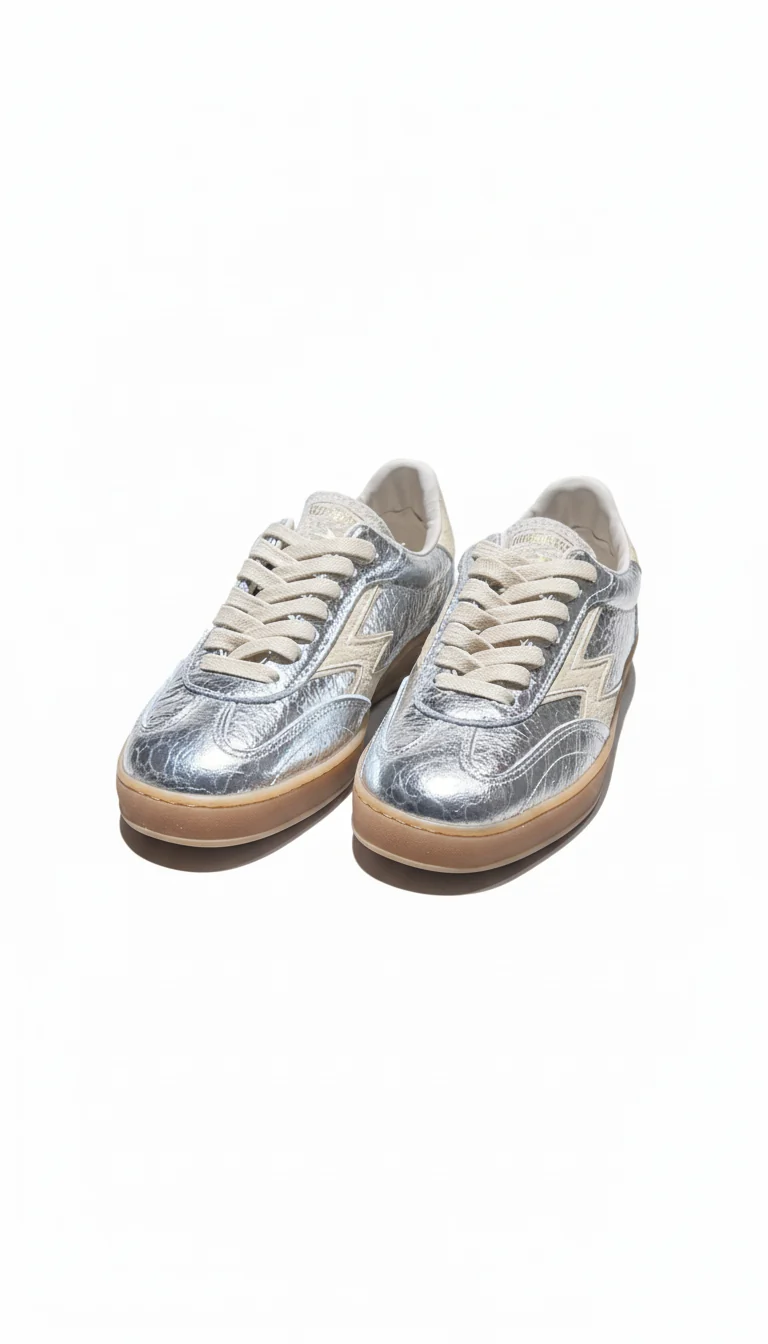 CLUB DELUXE WRINKLED LAMINATED LEATHER BUTTER DETAILS silver