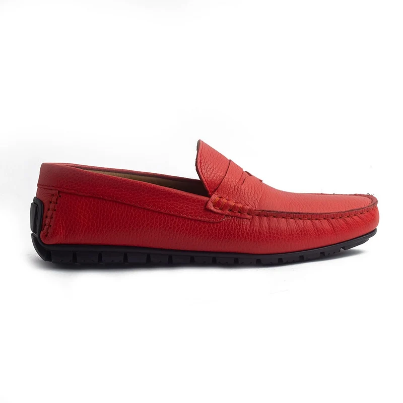 Italian Men Red Leather Espadrilles #4222
