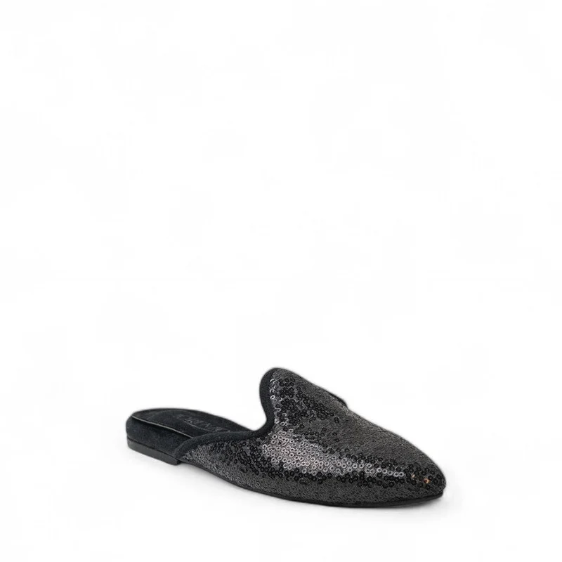 Women Black Glitter Mules #3101