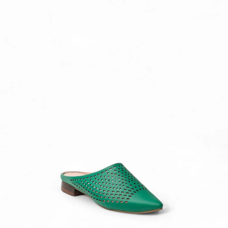 Women Green Leather Mules #3089
