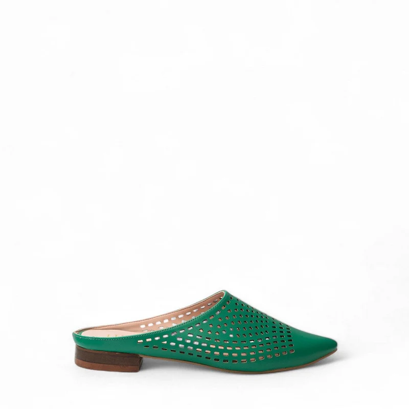 Women Green Leather Mules #3089