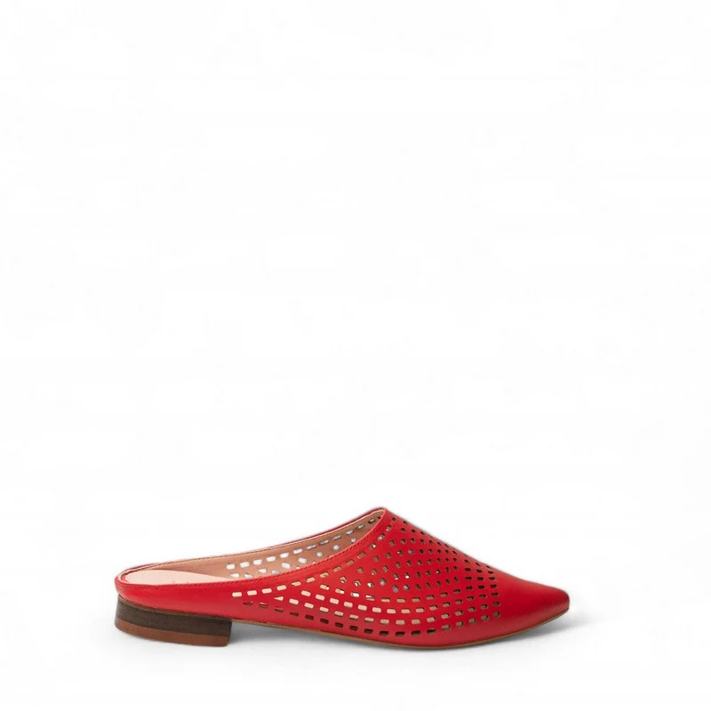 Women Red Leather Mules #3087